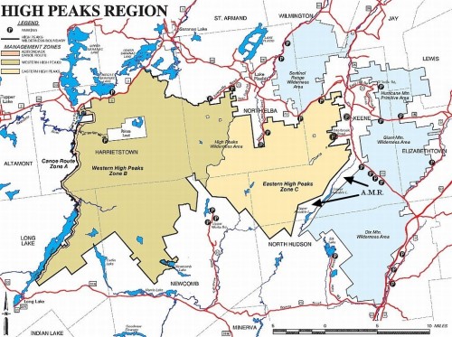 High Peaks Wilderness Zones - Map